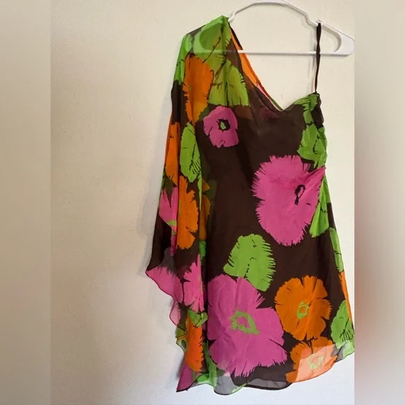 Vintage Milly Floral One Shoulder Dress 100% silk size 8 - Picture 4 of 5